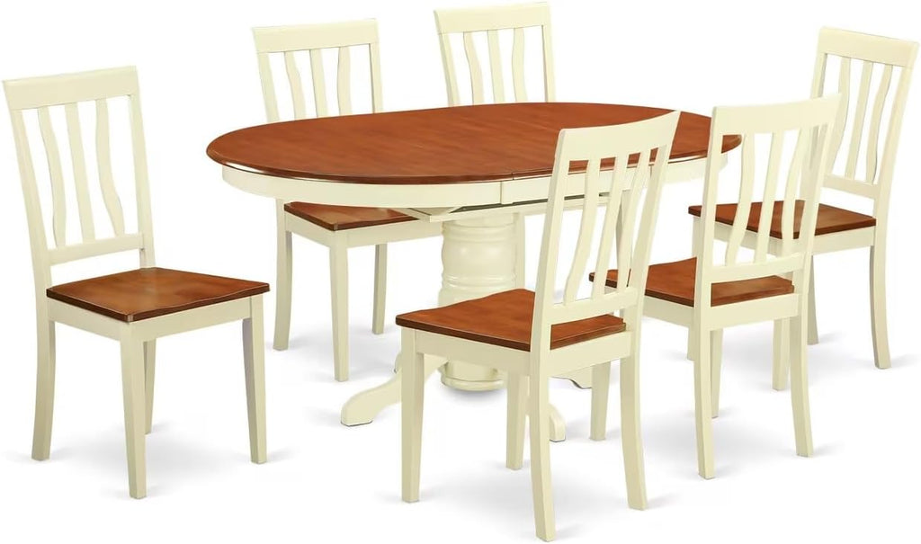 East West Furniture Buttermilk Cherry Oval Dining Set 7 Piece