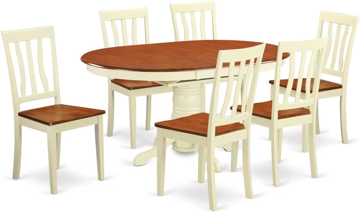 East West Furniture Buttermilk Cherry Oval Dining Set 7 Piece