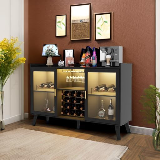 Black LED Wine Bar Cabinet