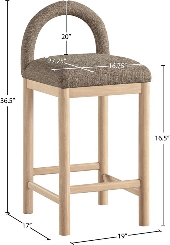 Brown Linen Wood Counter Bar Stool