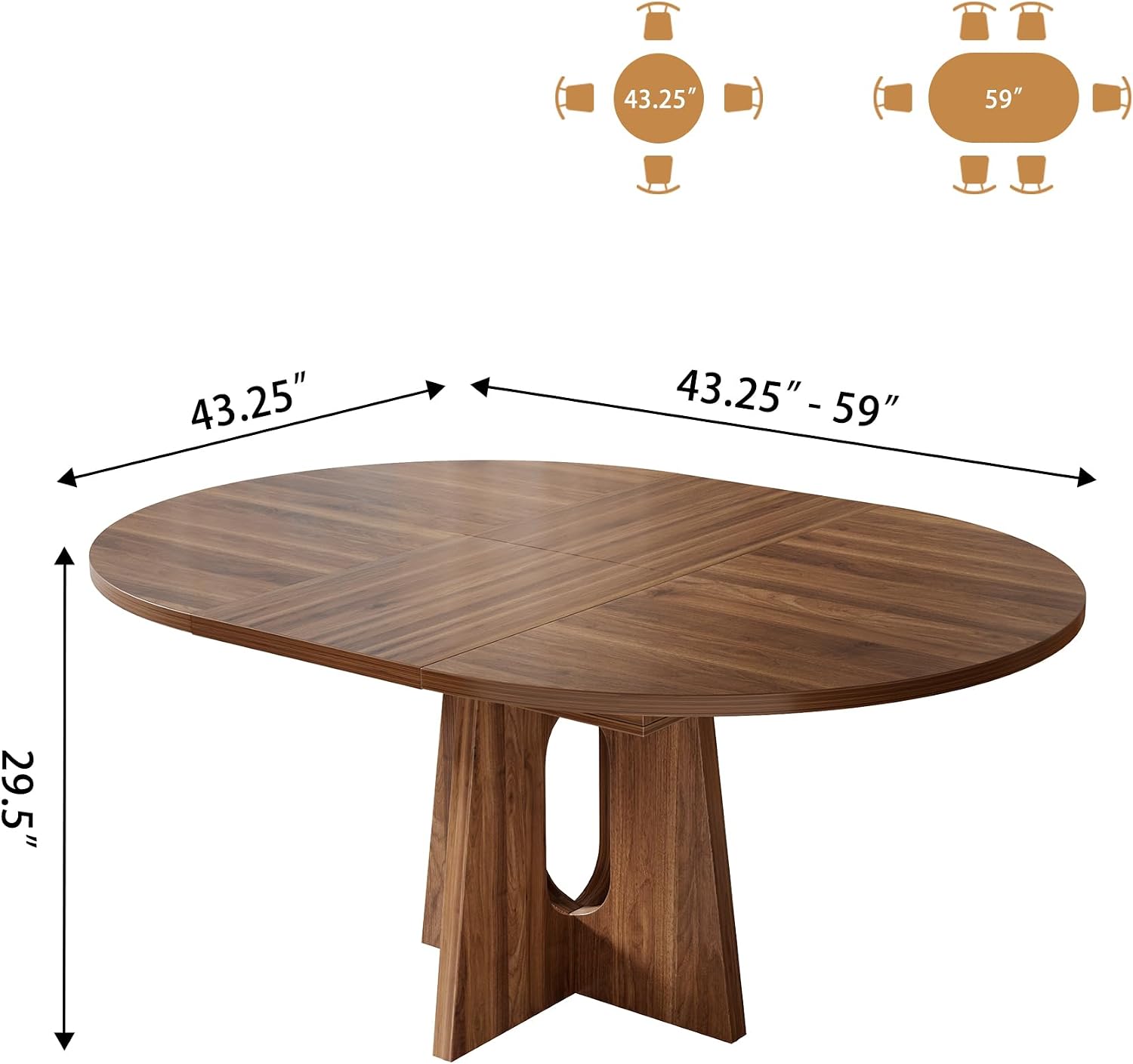 Dark Walnut Extendable Pedestal Dining Table