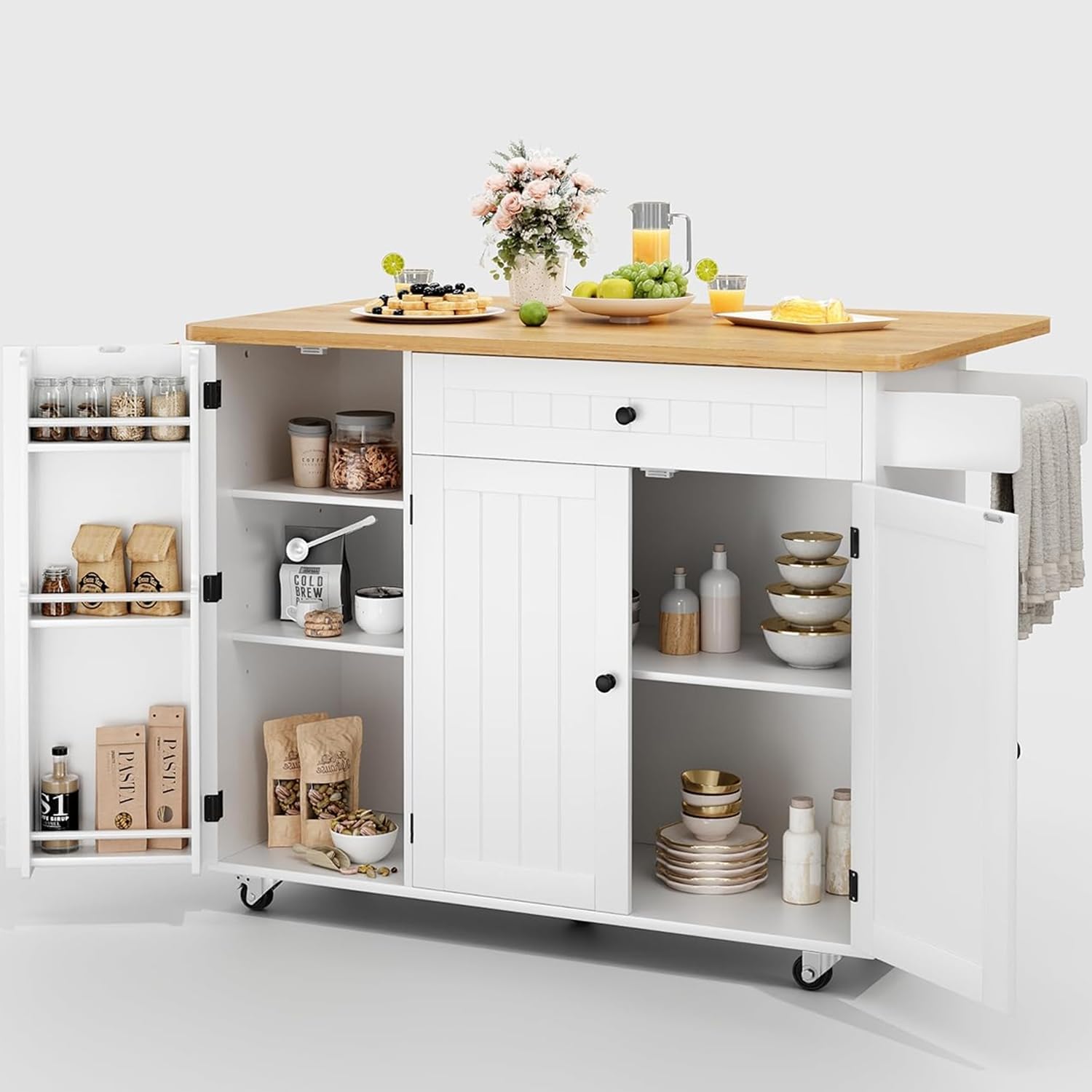 White Rolling Kitchen Island Cart