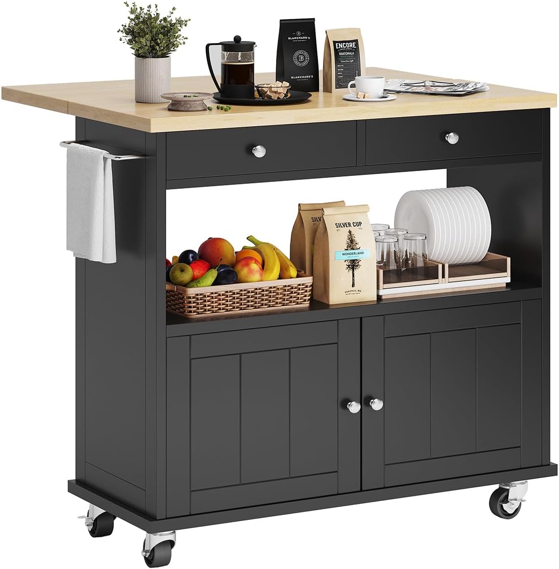 Black Rolling Kitchen Island Cart