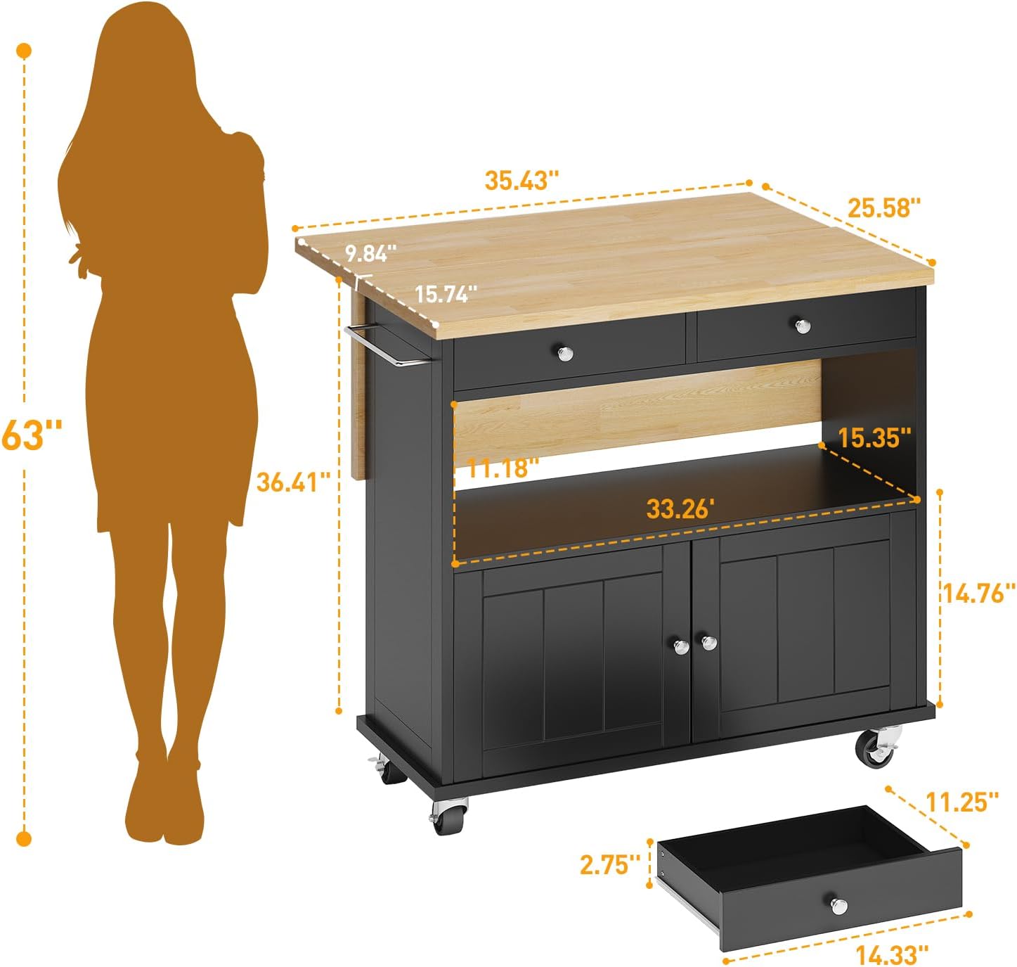 Black Rolling Kitchen Island Cart