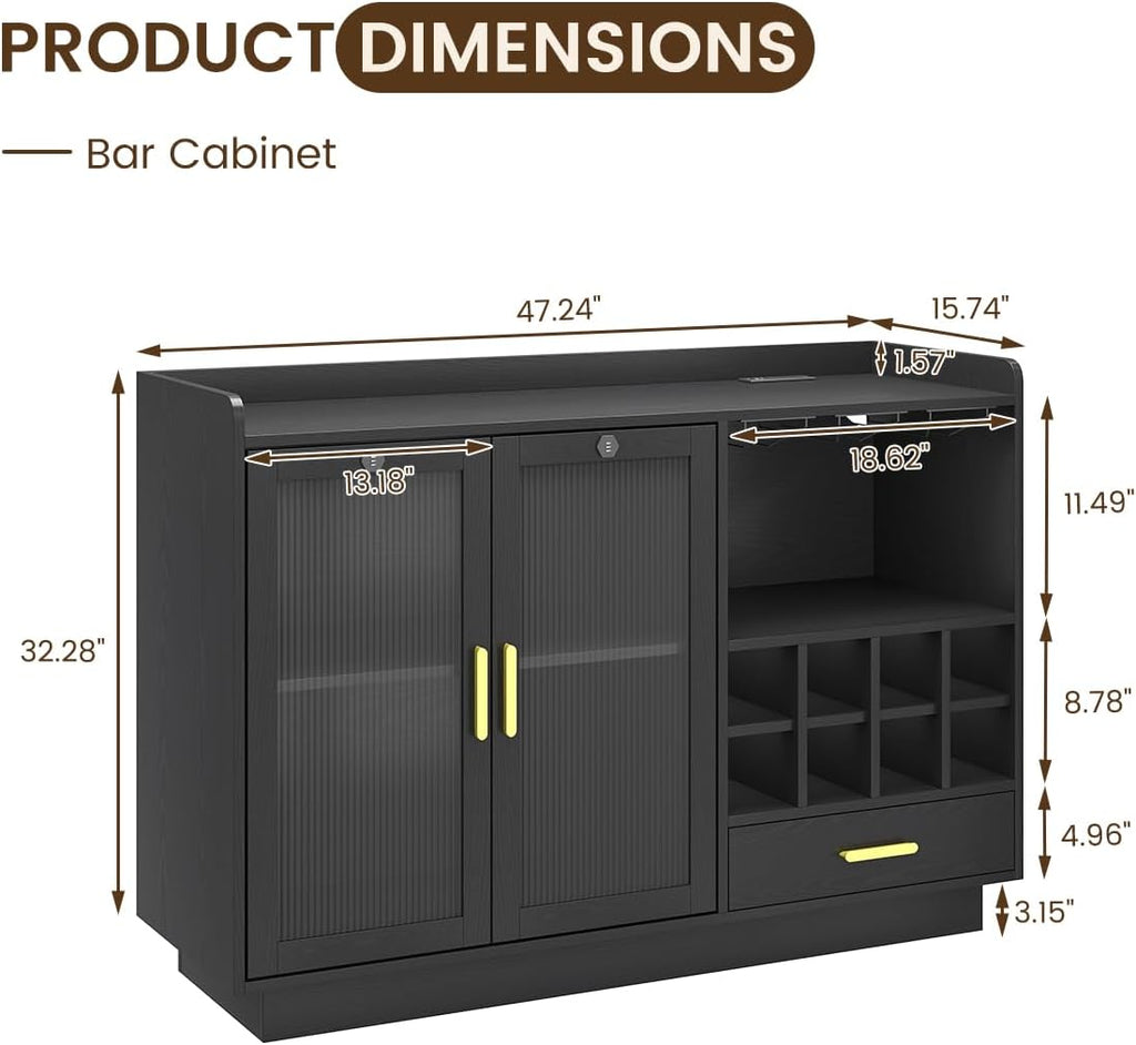 Black LED Power Wine Bar Cabinet