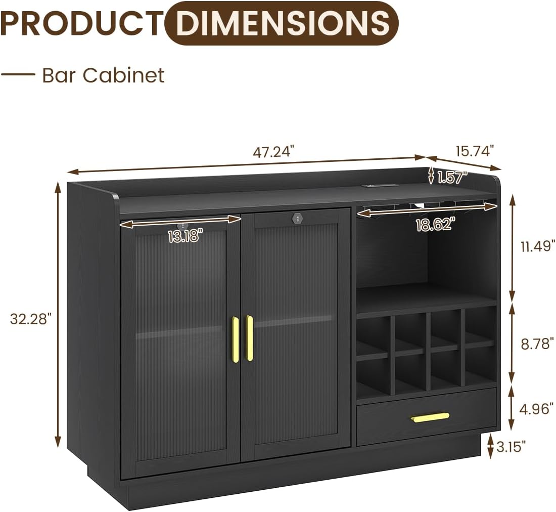 Black LED Power Wine Bar Cabinet