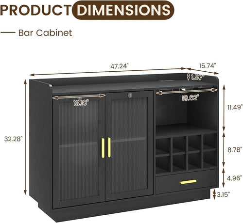 Black LED Power Wine Bar Cabinet