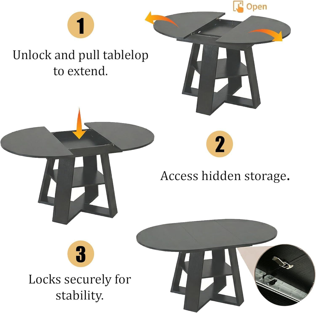 Black Extendable Oval 7 Piece Storage Dining Set