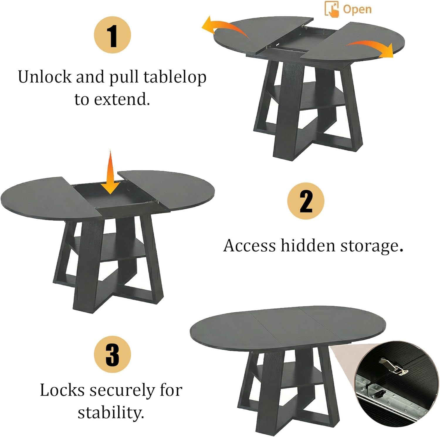 Black Extendable Oval 7 Piece Storage Dining Set