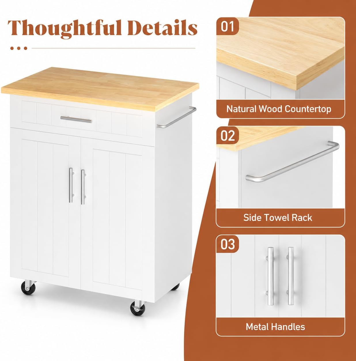 Rolling White Kitchen Island Cart