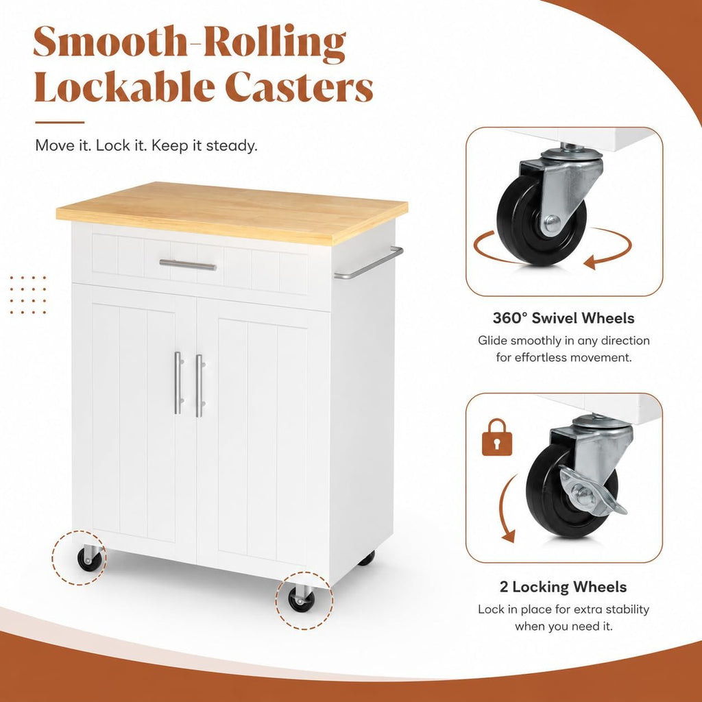 Rolling White Kitchen Island Cart