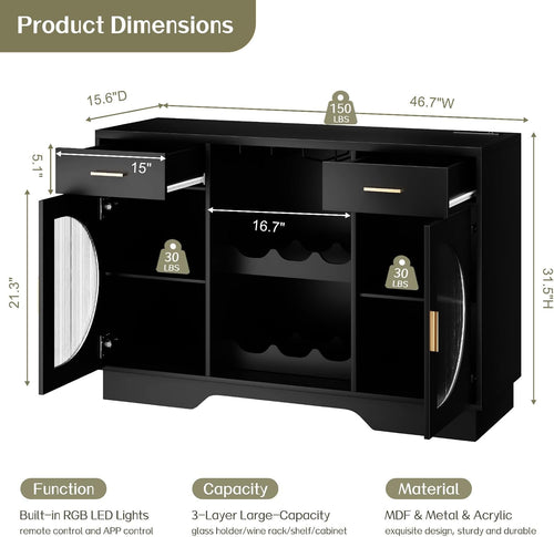 Black LED Power Wine Bar Cabinet