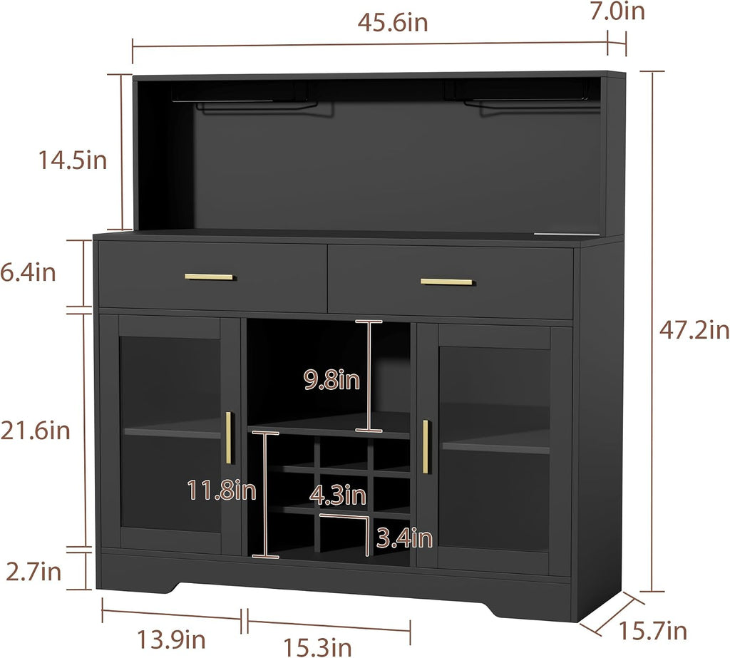 Black LED Power Wine Bar Cabinet