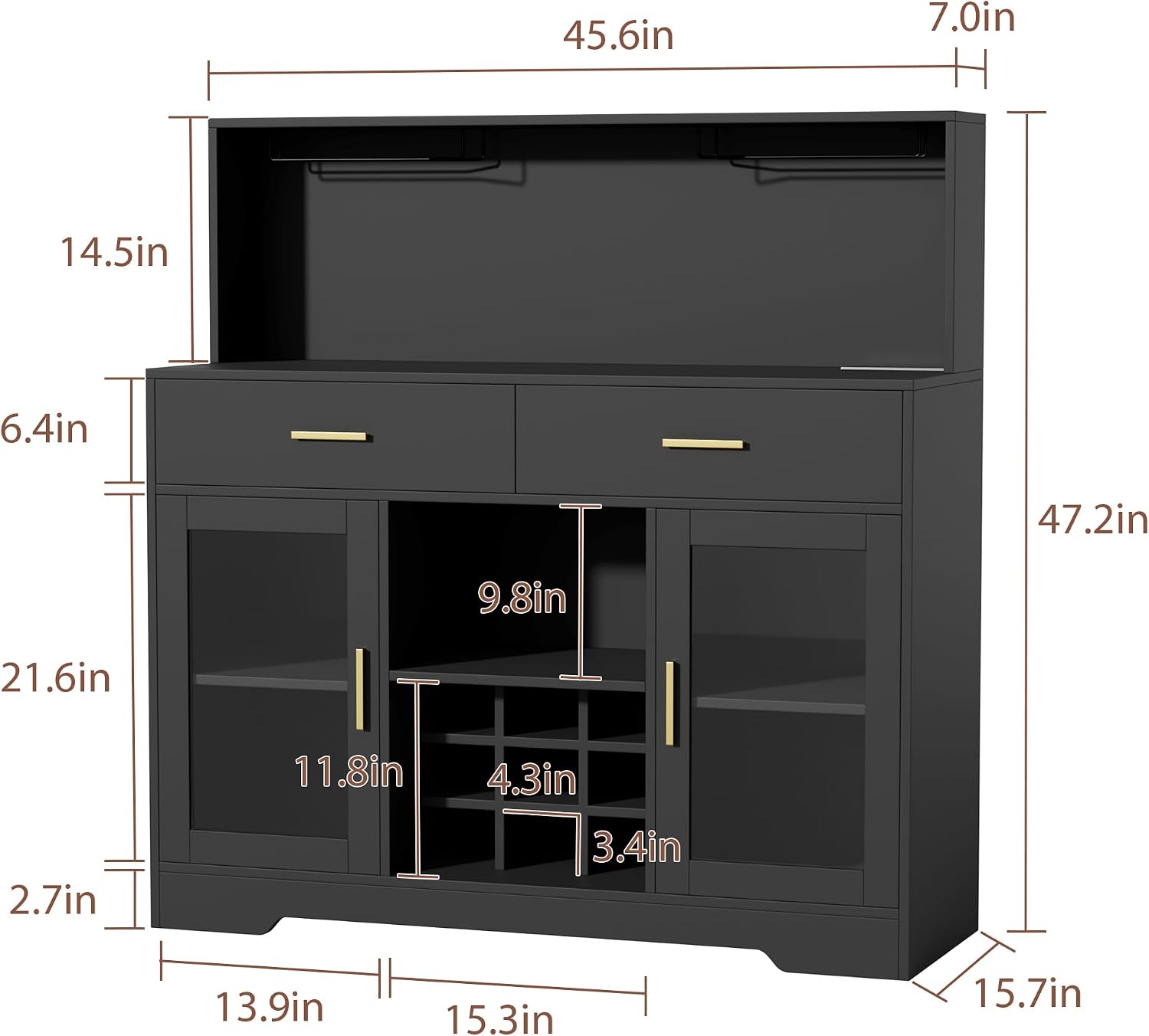 Black LED Power Wine Bar Cabinet
