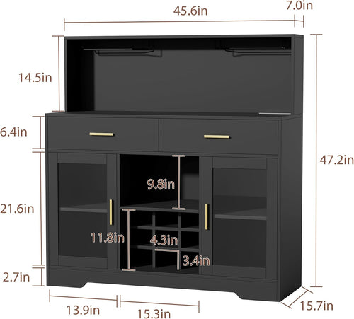Black LED Power Wine Bar Cabinet