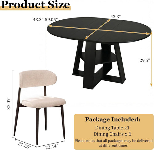 Black Extendable Oval 7 Piece Storage Dining Set