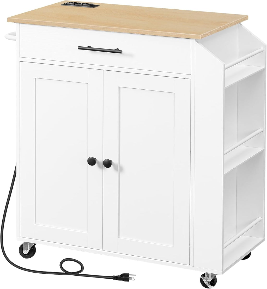 Natural White Rolling Kitchen Island Cart