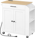 Natural White Rolling Kitchen Island Cart