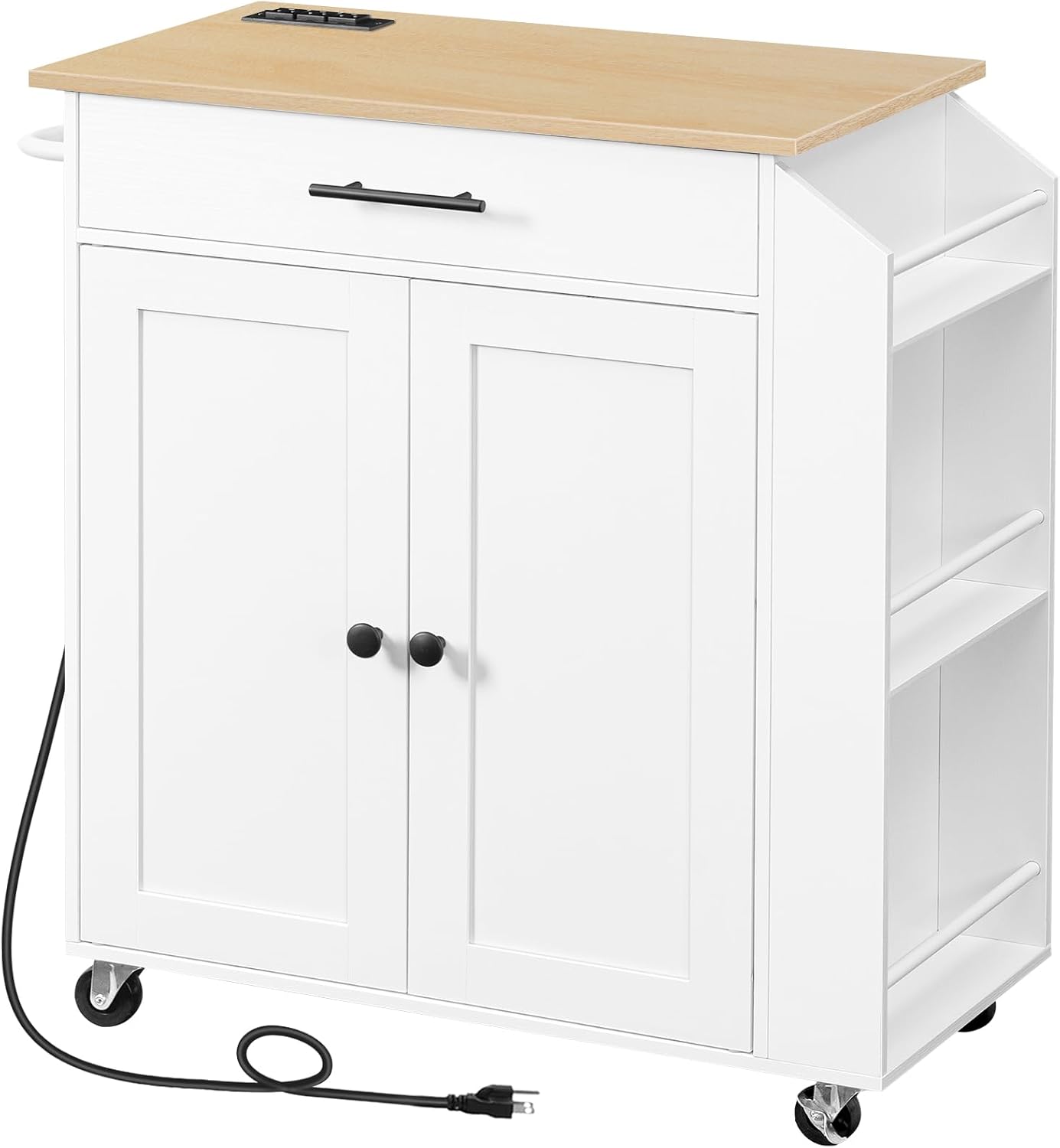 Natural White Rolling Kitchen Island Cart
