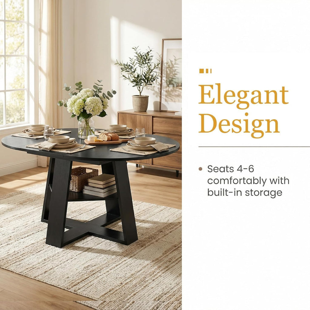 Black Extendable Oval 7 Piece Storage Dining Set