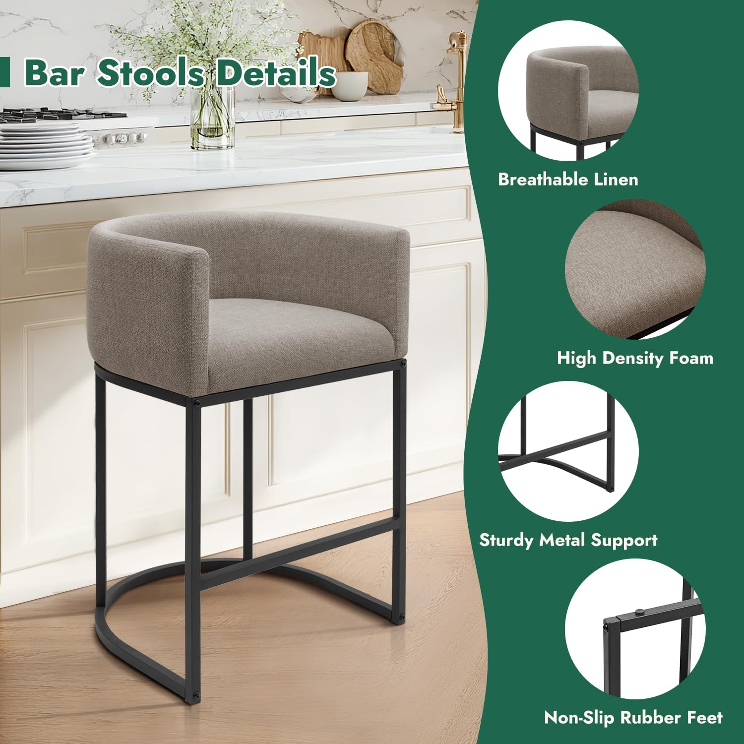 Sand Fabric Counter Bar Stools Set