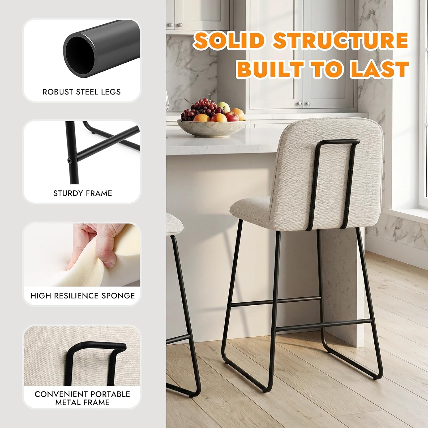 Beige Metal Counter Bar Stools Set