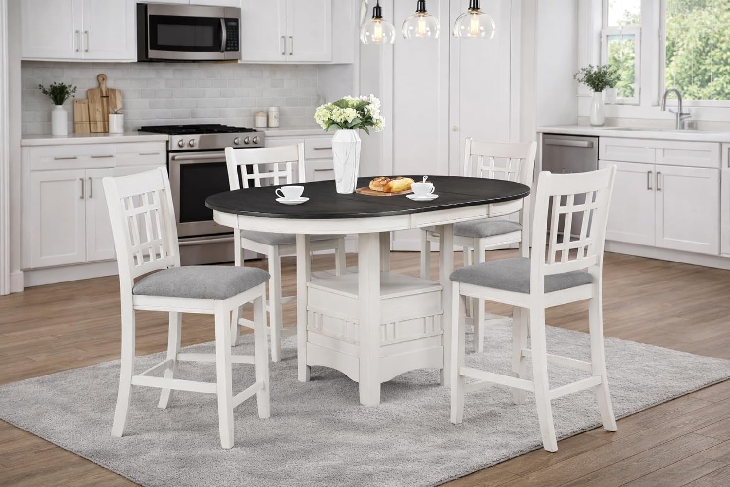 White Gray Counter Height 5 Piece Dining Set
