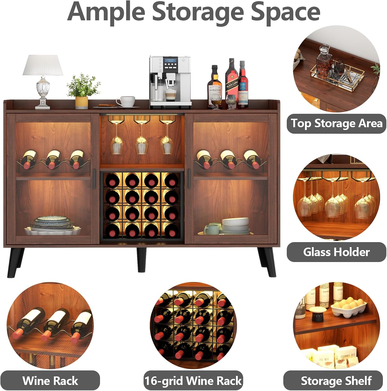 Loomie Walnut LED Wine Bar Cabinet