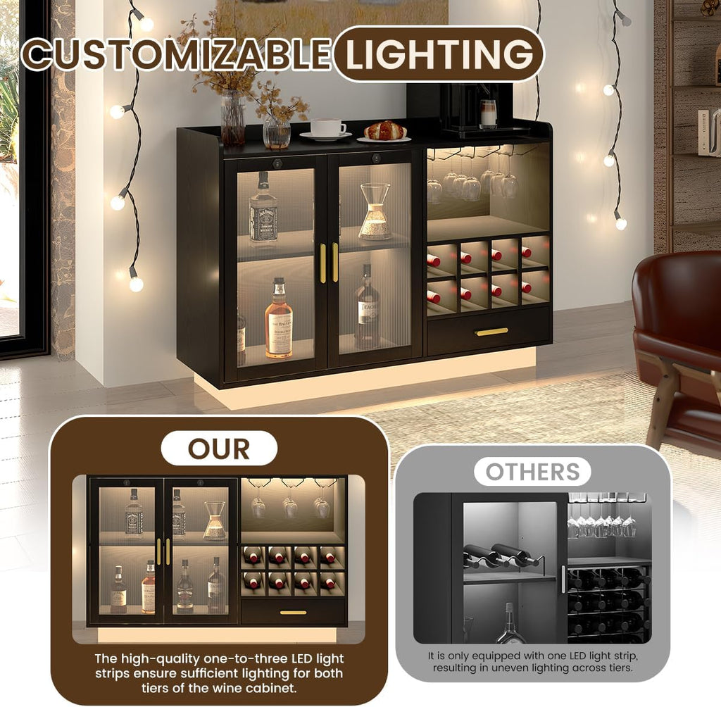 Black LED Power Wine Bar Cabinet