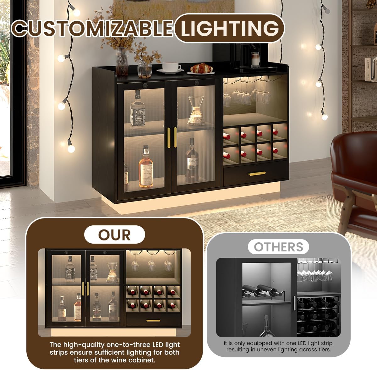 Black LED Power Wine Bar Cabinet