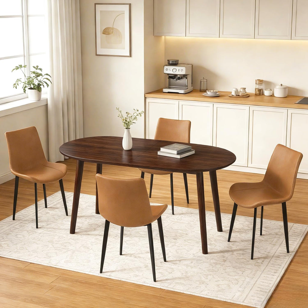 Walnut Oval 5 Piece PU Dining Set