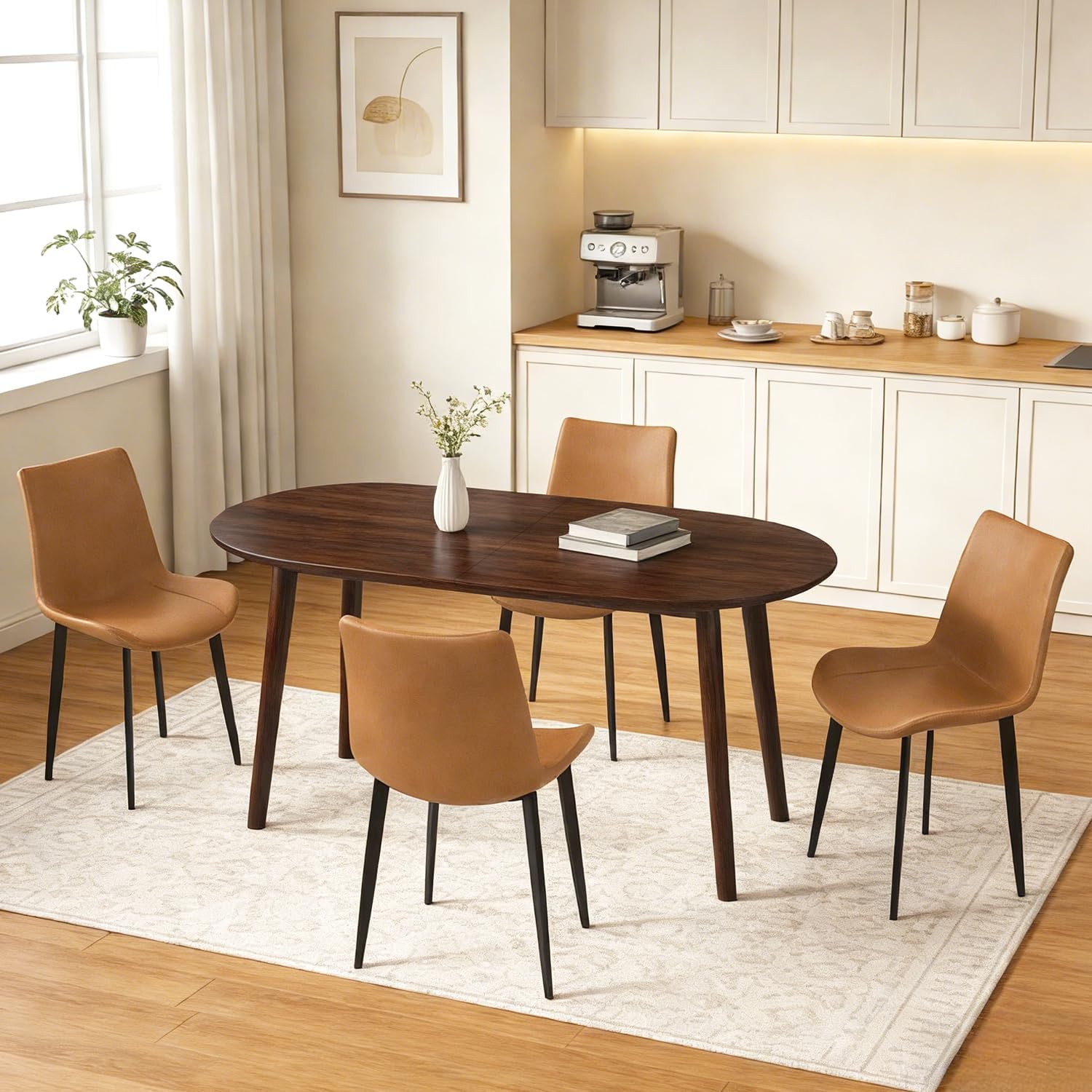 Walnut Oval 5 Piece PU Dining Set