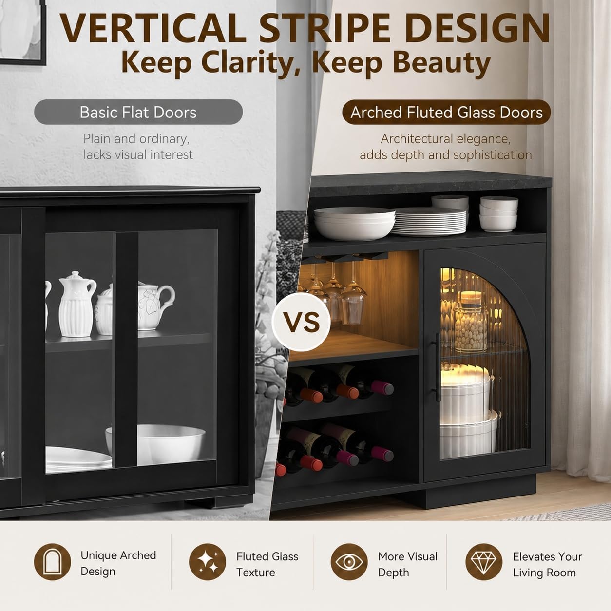 Black Marble Top LED Wine Bar Cabinet