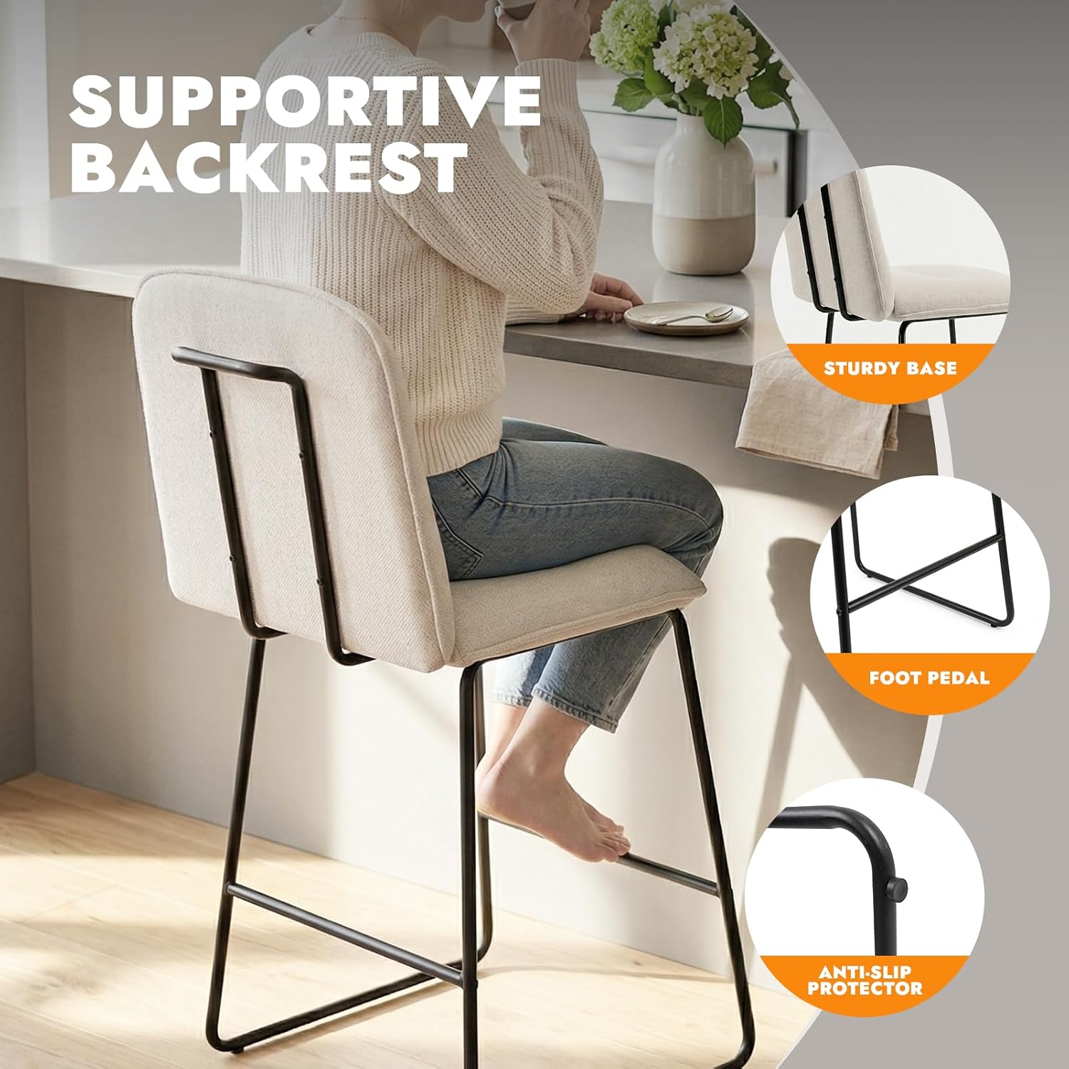Beige Metal Counter Bar Stools Set