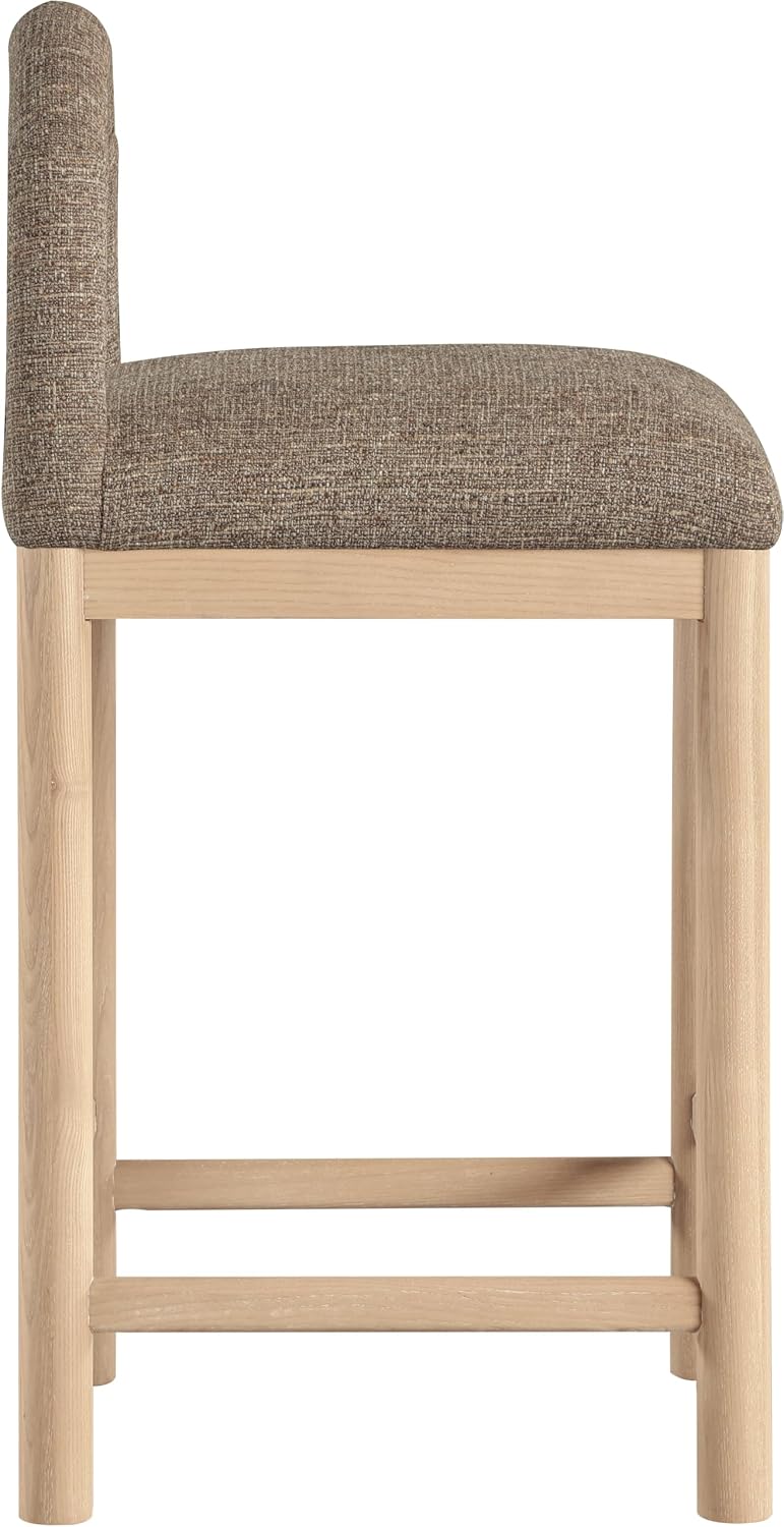 Brown Linen Wood Counter Bar Stool