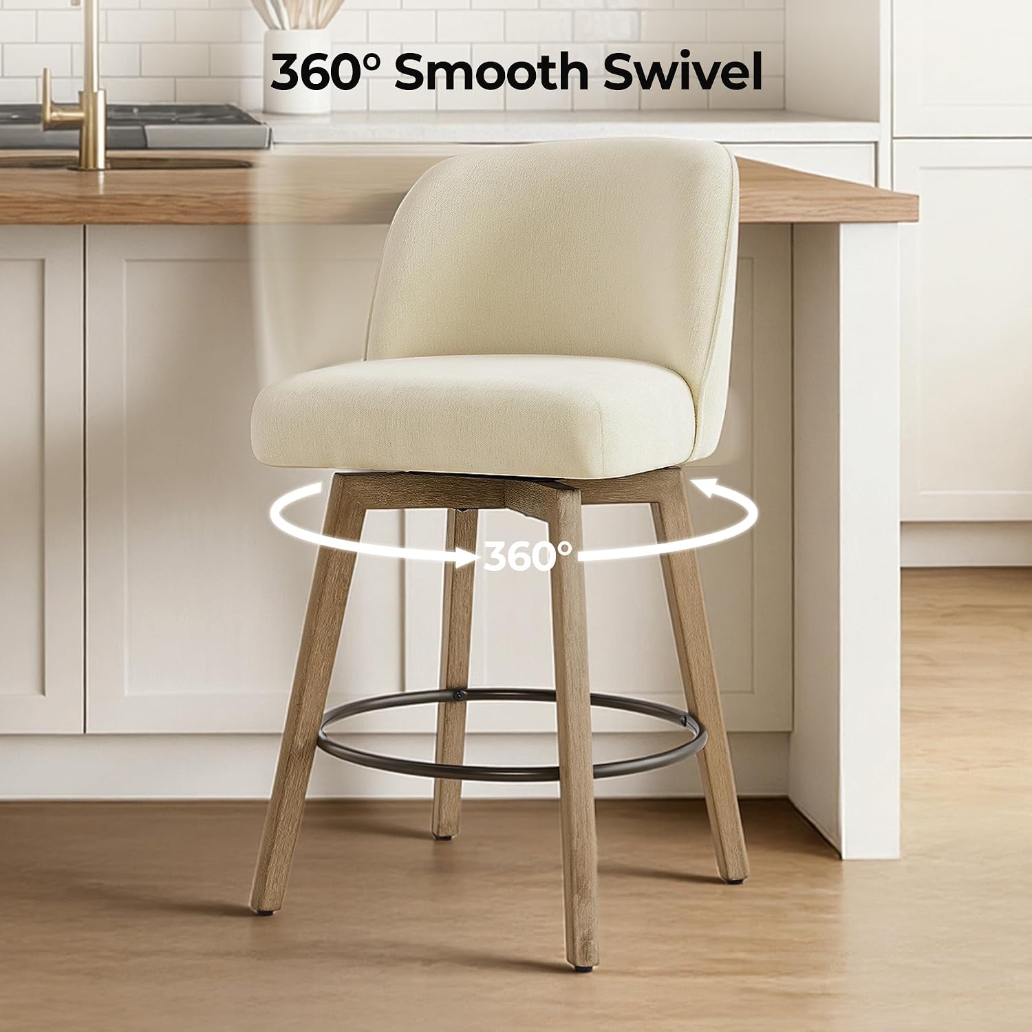 Cream Wood Swivel Bar Stools Set