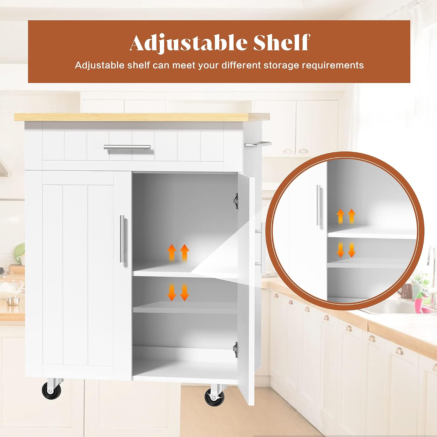 White Rolling Kitchen Island Cart