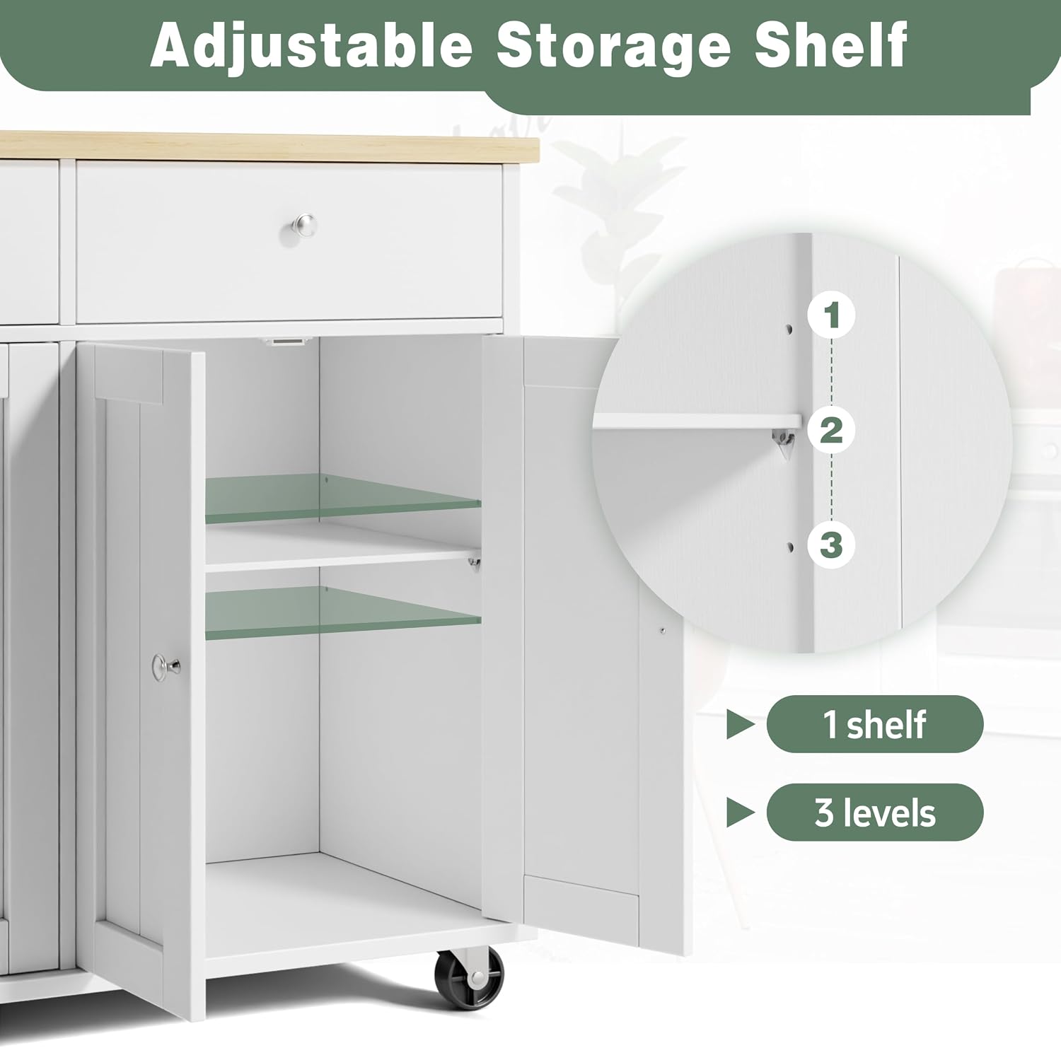 White Rolling Kitchen Island Cart