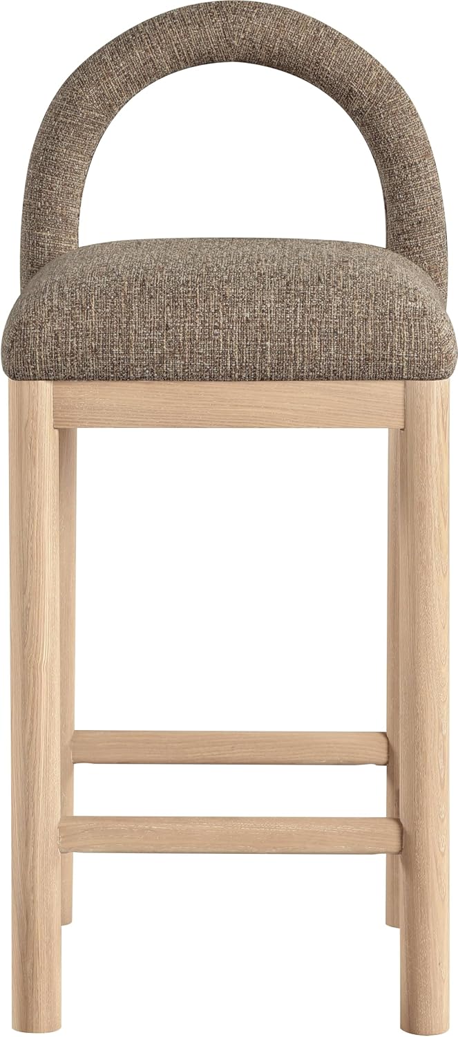 Brown Linen Wood Counter Bar Stool