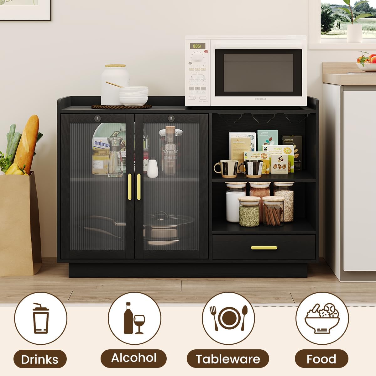 Black LED Power Wine Bar Cabinet
