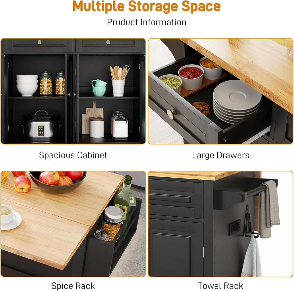Black Rolling Kitchen Island Cart