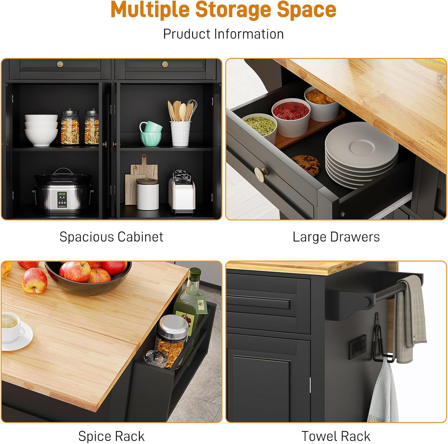 Black Rolling Kitchen Island Cart