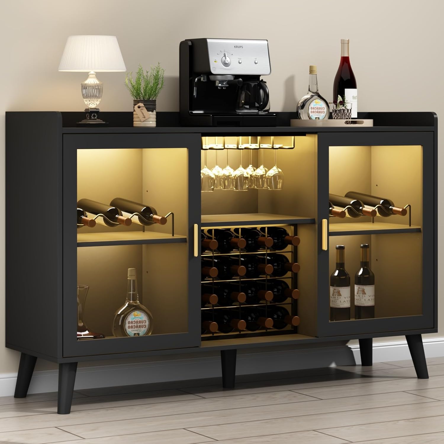 Black LED Wine Bar Cabinet