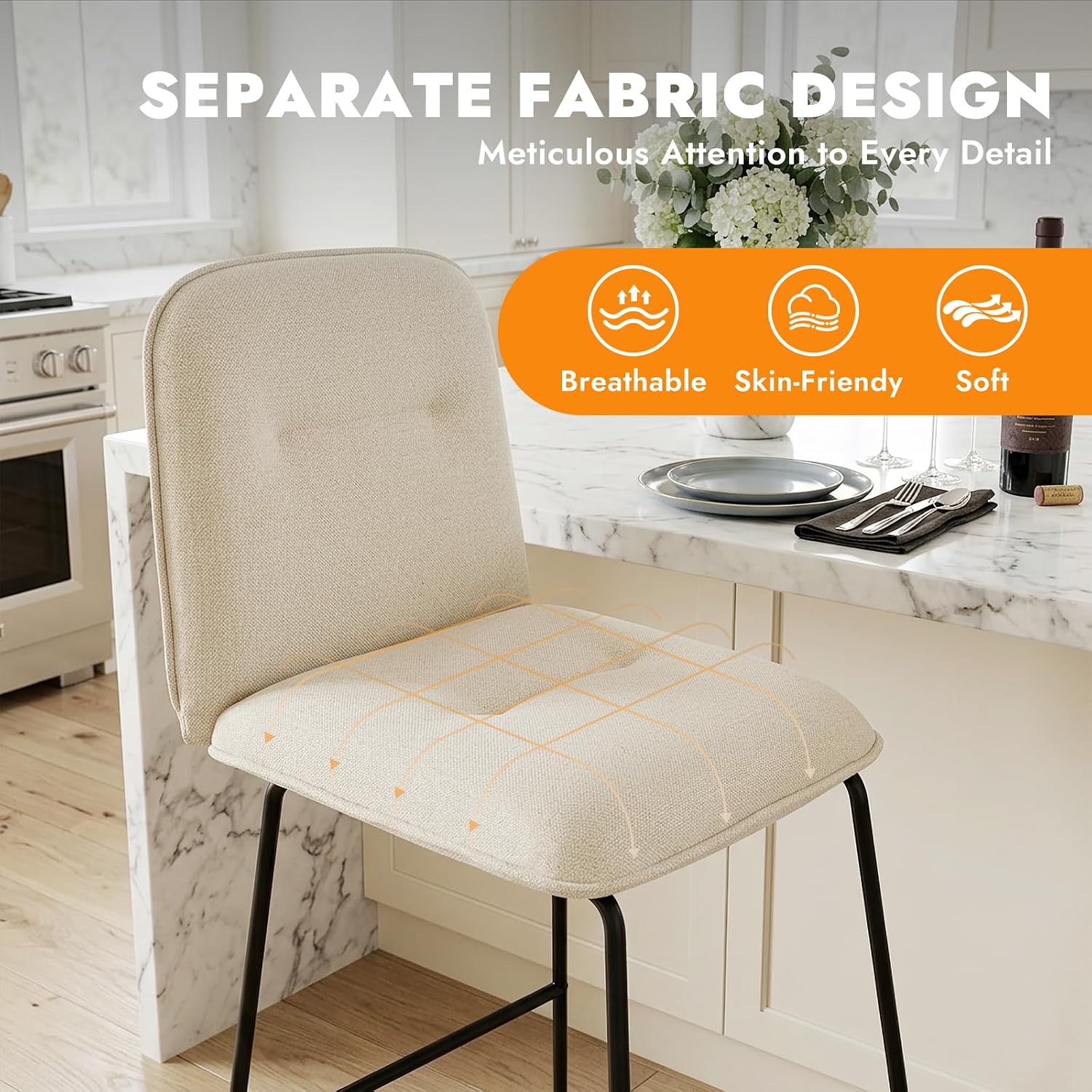Beige Metal Counter Bar Stools Set