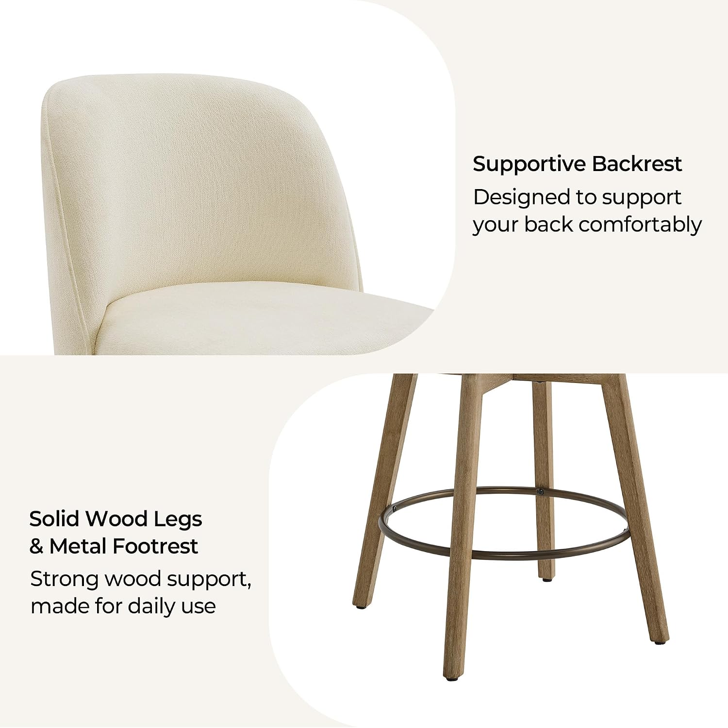 Cream Wood Swivel Bar Stools Set