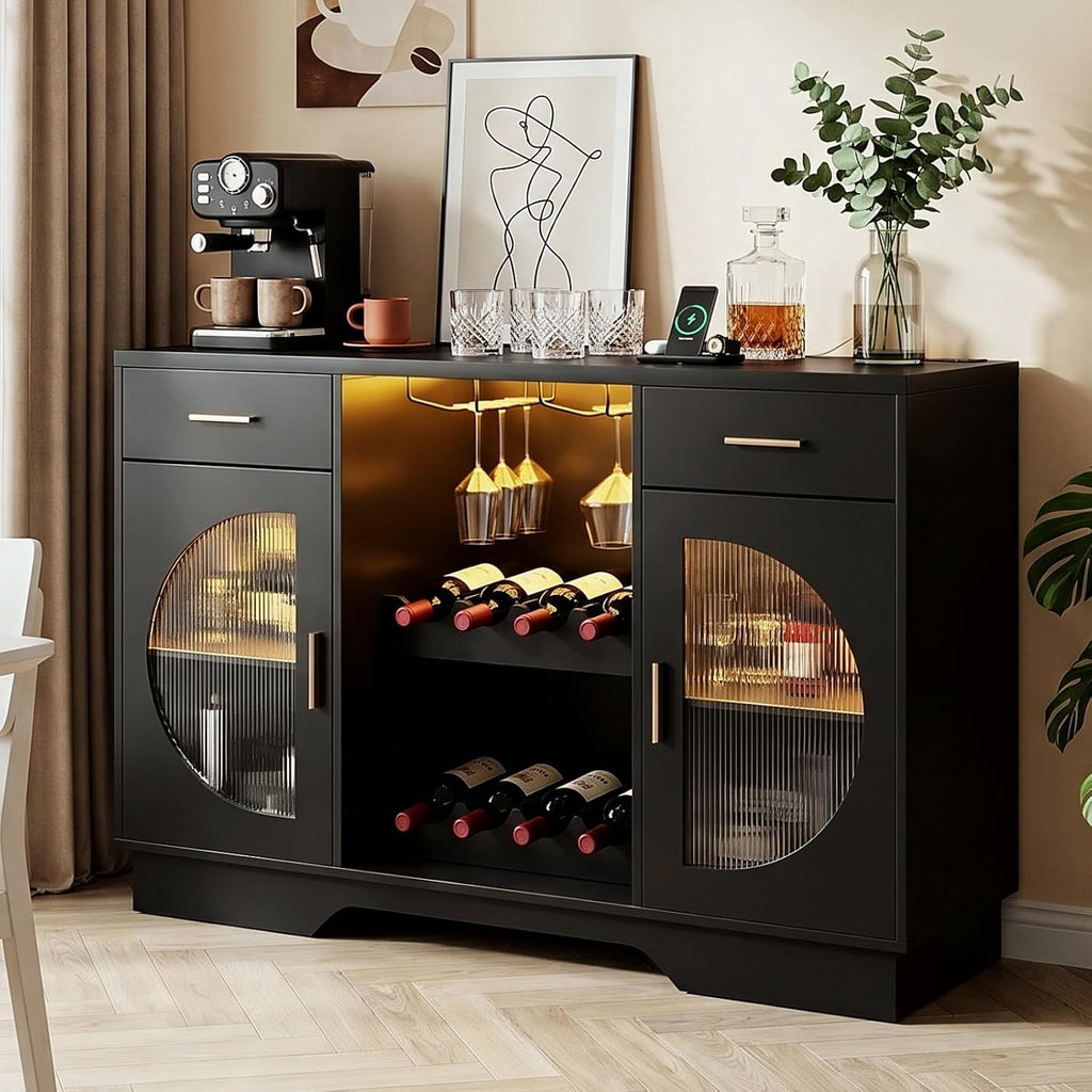 Black LED Power Wine Bar Cabinet