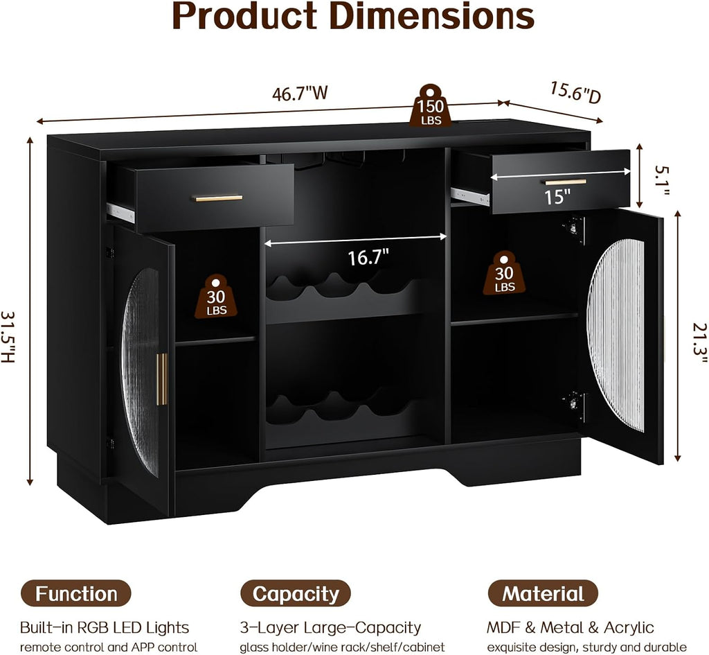 Black LED Wine Bar Cabinet