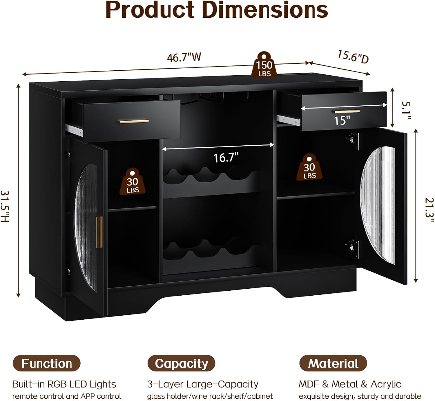 Black LED Wine Bar Cabinet