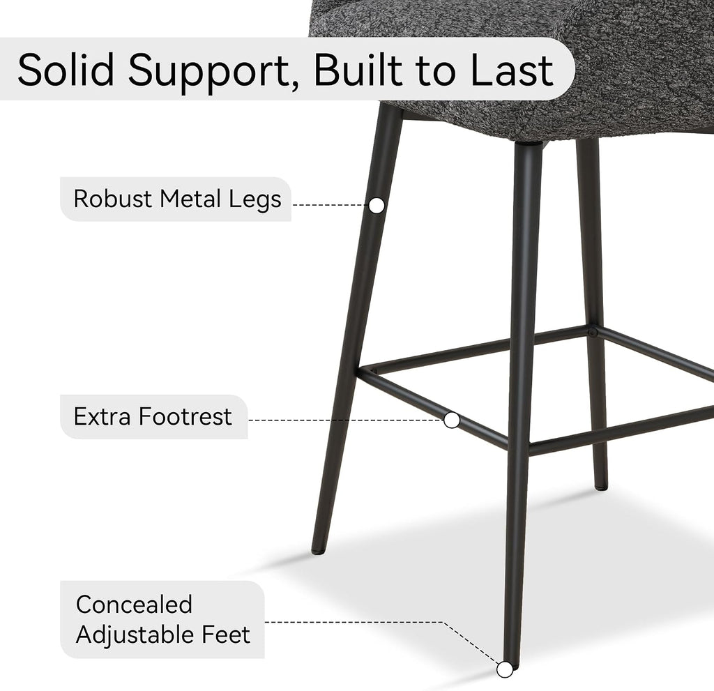 Dark Grey Sherpa Swivel Bar Stools Set