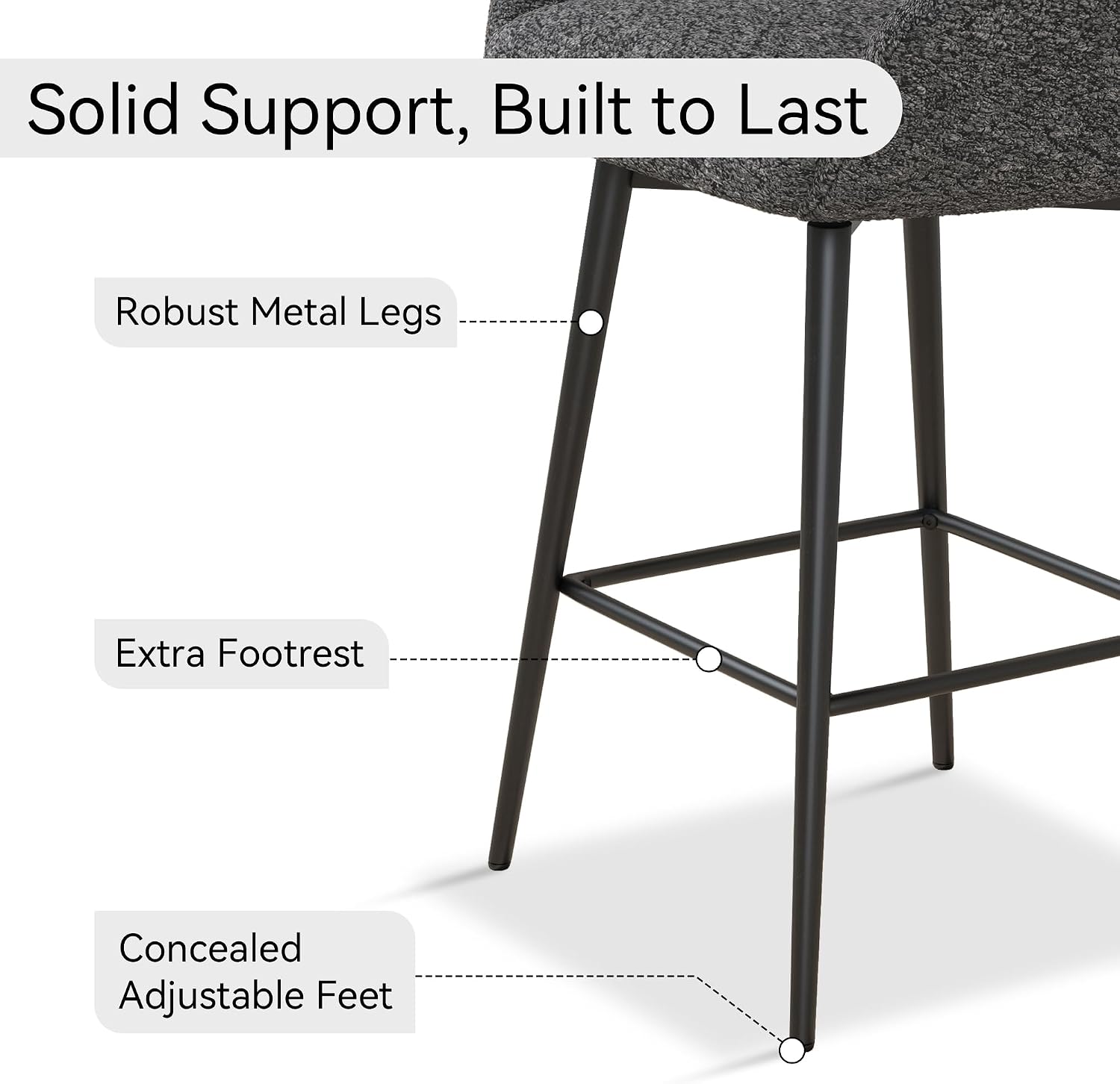 Dark Grey Sherpa Swivel Bar Stools Set